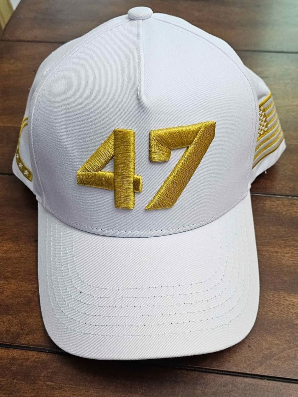 Unisex Turning Pojnt USA White Baseball Cap with Gold "47" Embroidery